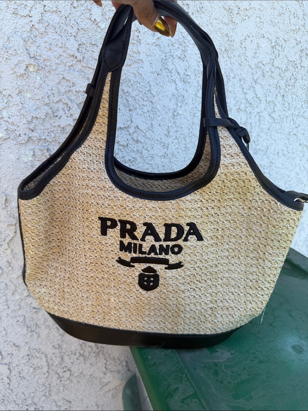 Prada Natural Straw Tote with Black Trim